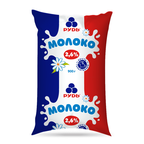 Молоко РУДЬ пастеризоване, плівка поліетиленова, 2,6%,900г